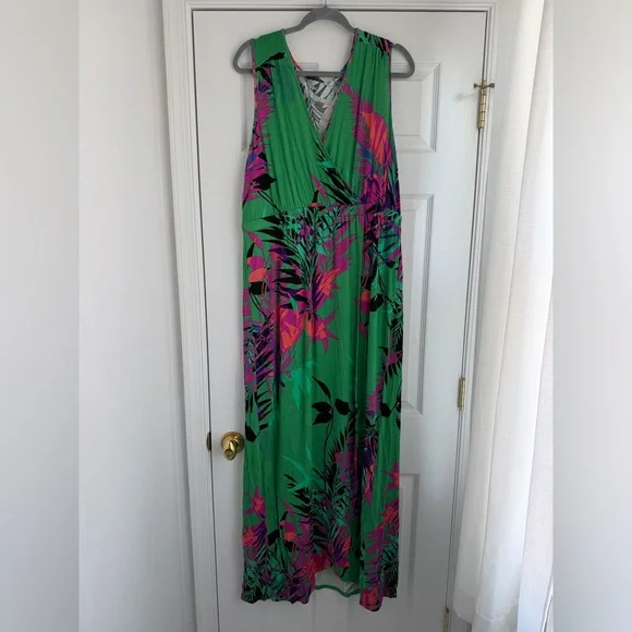 Spense Green and Pink Leaf Print Dress - Picture 1 of 3